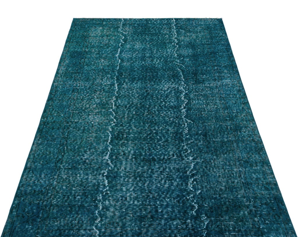 Turquoise  Over Dyed Vintage Rug 3'9'' x 6'11'' ft 115 x 210 cm