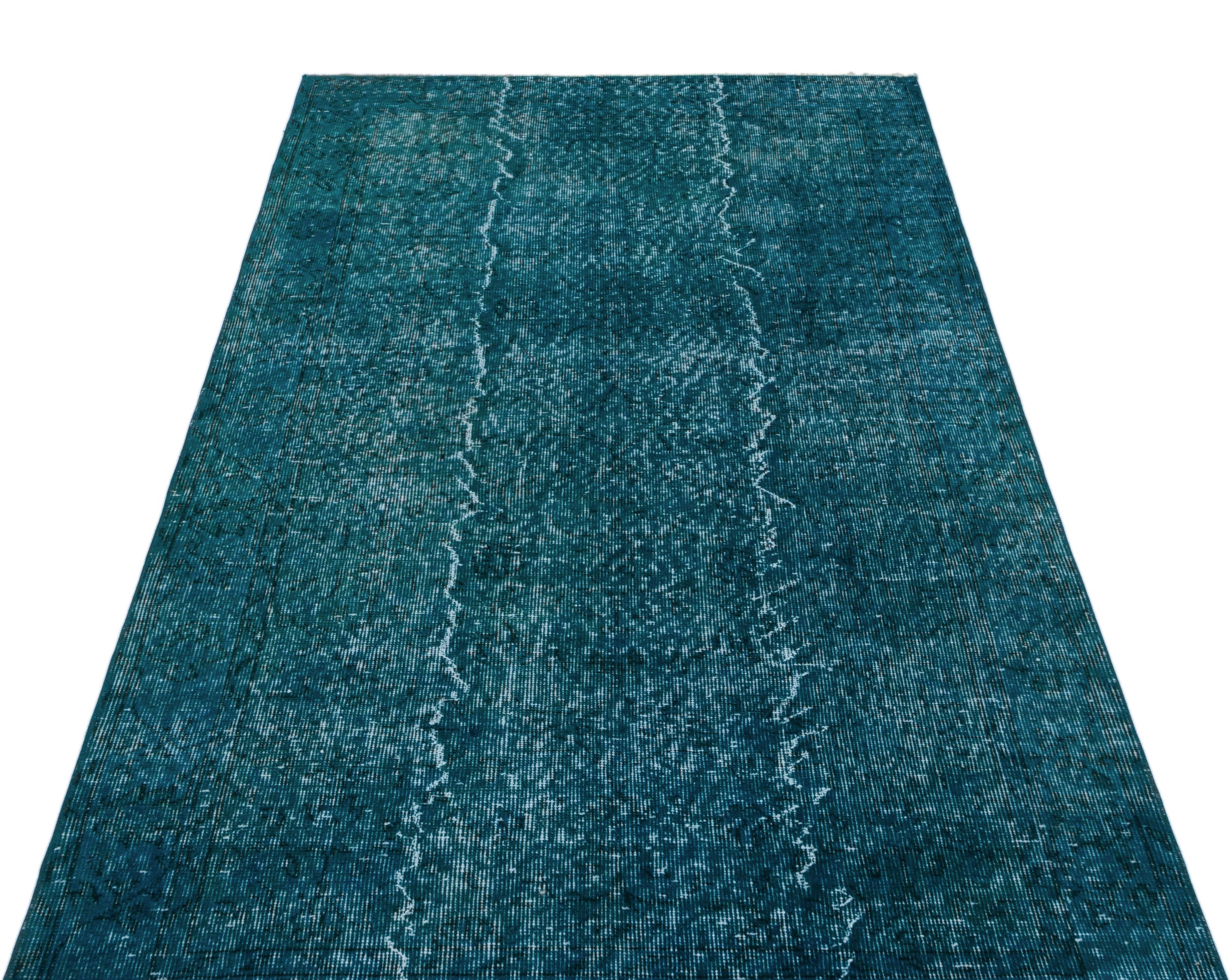 Turquoise  Over Dyed Vintage Rug 3'9'' x 6'11'' ft 115 x 210 cm