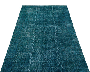 Turquoise  Over Dyed Vintage Rug 3'9'' x 6'11'' ft 115 x 210 cm