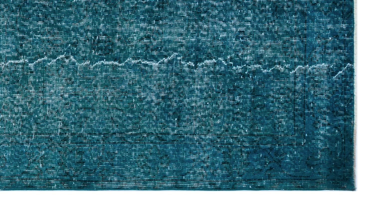 Turquoise  Over Dyed Vintage Rug 3'9'' x 6'11'' ft 115 x 210 cm