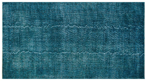 Turquoise  Over Dyed Vintage Rug 3'9'' x 6'11'' ft 115 x 210 cm