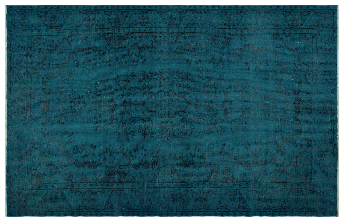 Turquoise  Over Dyed Vintage Rug 5&#39;12&#39;&#39; x 9&#39;3&#39;&#39; ft 182 x 281 cm