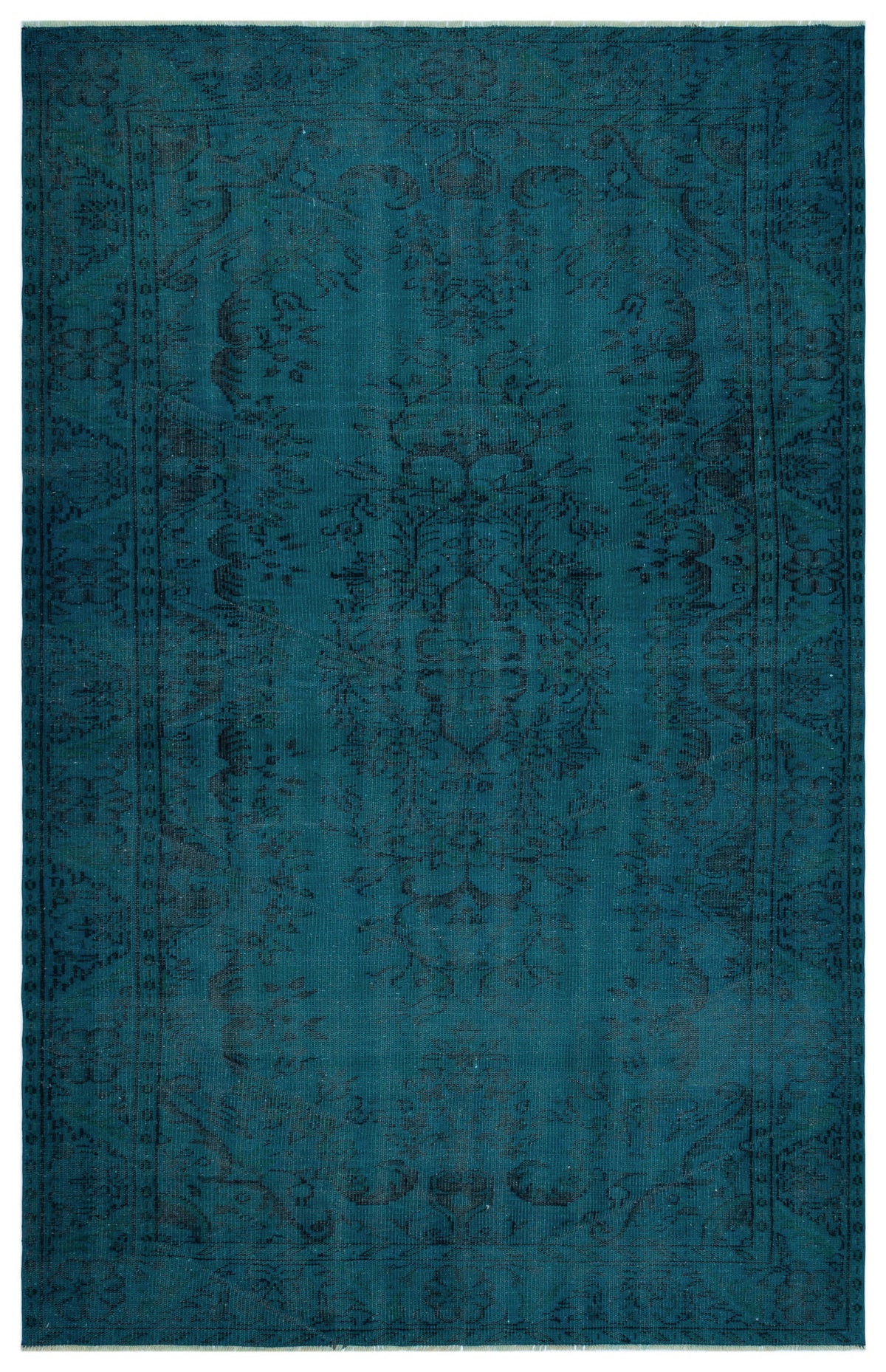 Turquoise  Over Dyed Vintage Rug 5&#39;12&#39;&#39; x 9&#39;3&#39;&#39; ft 182 x 281 cm