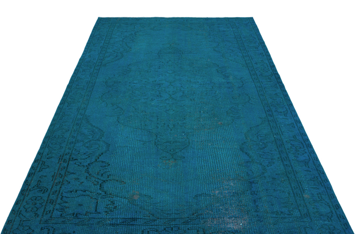 Turquoise  Over Dyed Vintage Rug 5&#39;8&#39;&#39; x 8&#39;11&#39;&#39; ft 172 x 272 cm
