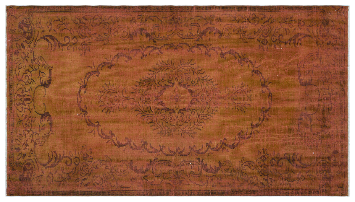 Brown Over Dyed Vintage Rug 5&#39;2&#39;&#39; x 9&#39;3&#39;&#39; ft 158 x 282 cm