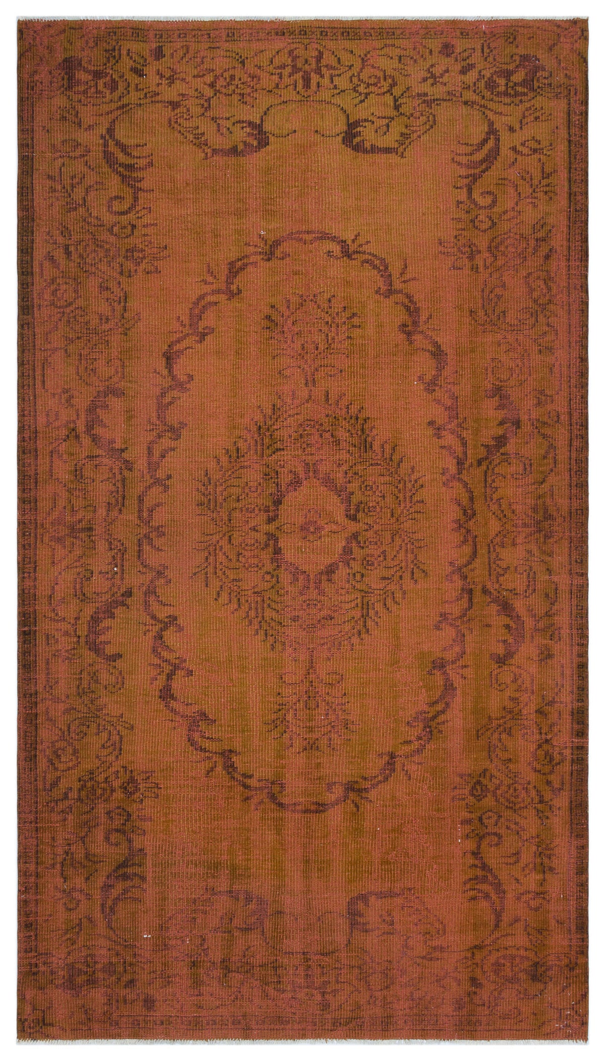 Brown Over Dyed Vintage Rug 5&#39;2&#39;&#39; x 9&#39;3&#39;&#39; ft 158 x 282 cm