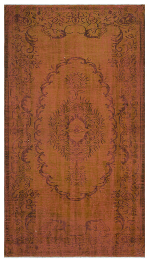Brown Over Dyed Vintage Rug 5'2'' x 9'3'' ft 158 x 282 cm