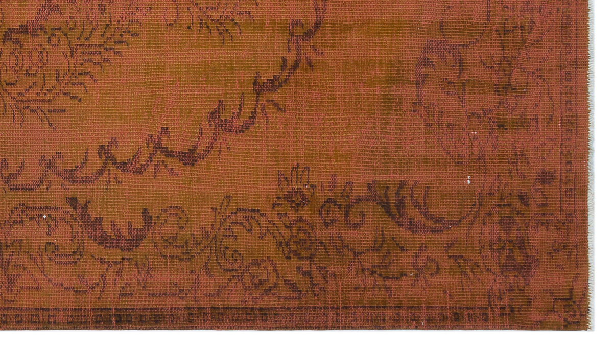 Brown Over Dyed Vintage Rug 5&#39;2&#39;&#39; x 9&#39;3&#39;&#39; ft 158 x 282 cm