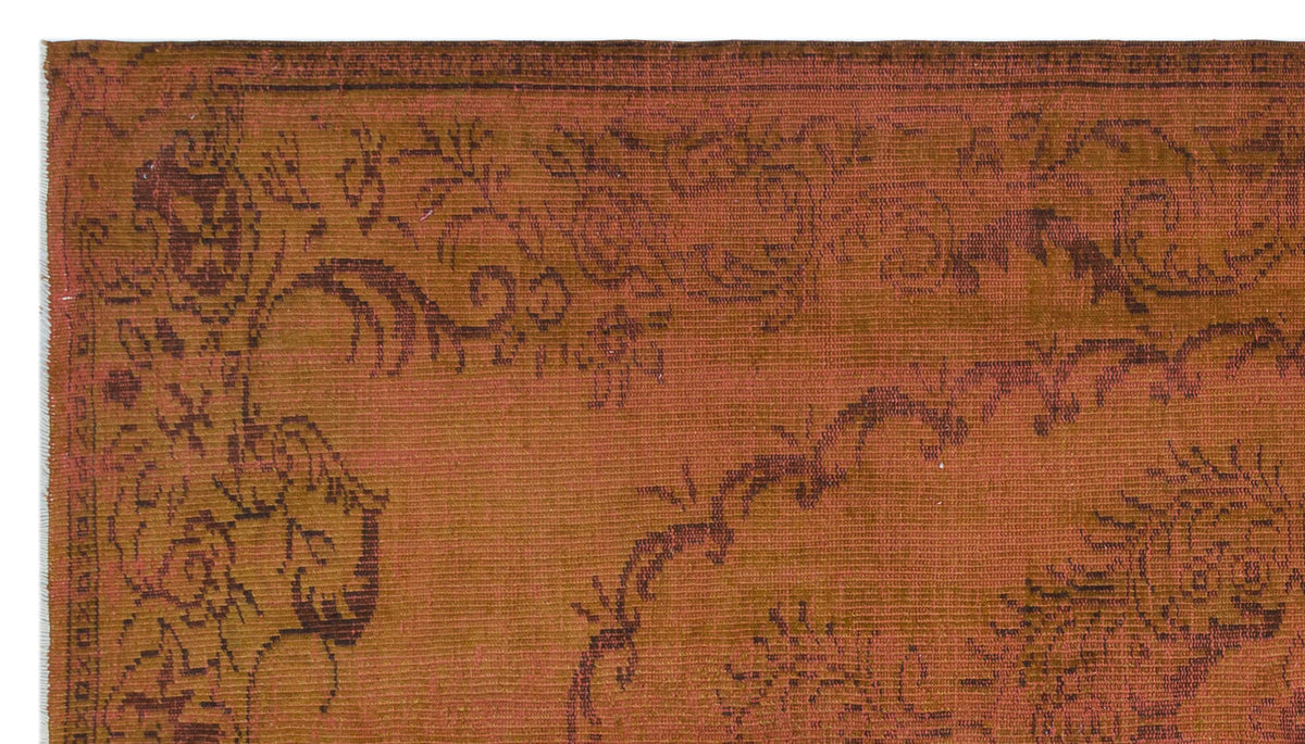 Brown Over Dyed Vintage Rug 5&#39;2&#39;&#39; x 9&#39;3&#39;&#39; ft 158 x 282 cm