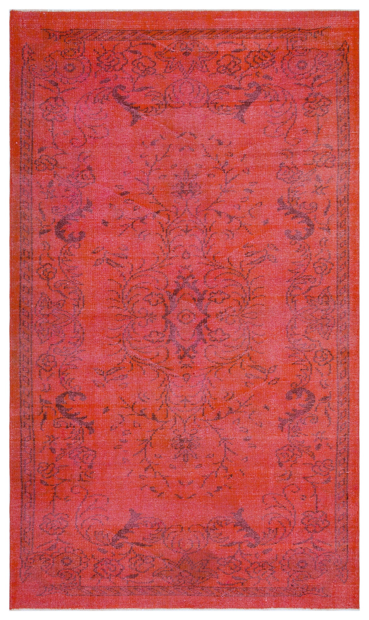 Red Over Dyed Vintage Rug 5&#39;7&#39;&#39; x 9&#39;4&#39;&#39; ft 170 x 285 cm