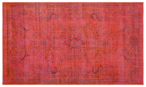 Red Over Dyed Vintage Rug 5'7'' x 9'4'' ft 170 x 285 cm