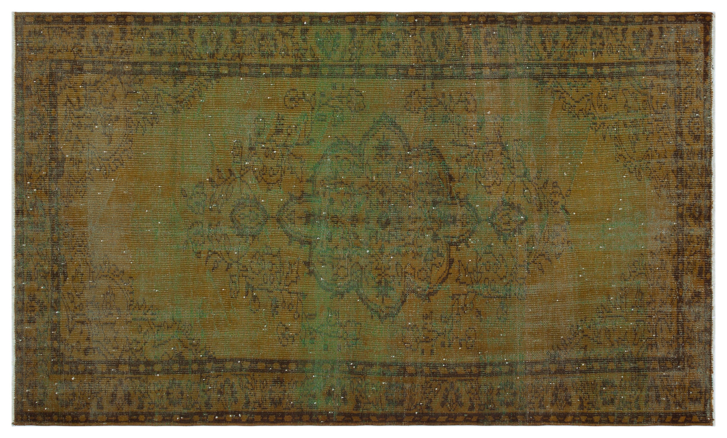 Traditional Design Olive Green Over Dyed Vintage Rug 5'4'' x 8'9'' ft ...