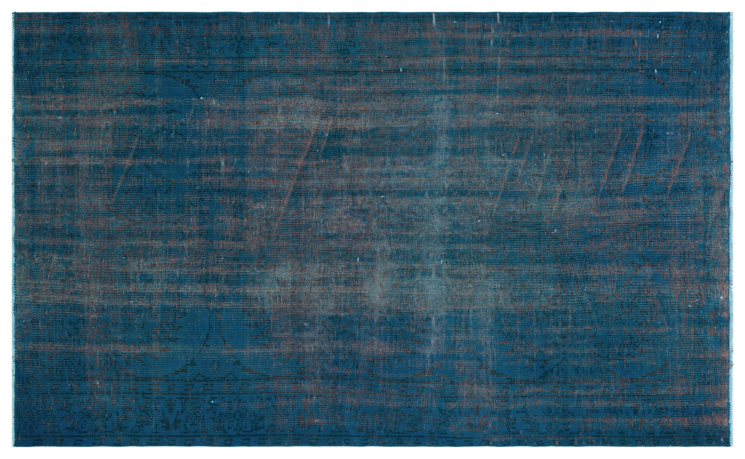 Turquoise  Over Dyed Vintage Rug 5'4'' x 8'8'' ft 162 x 265 cm
