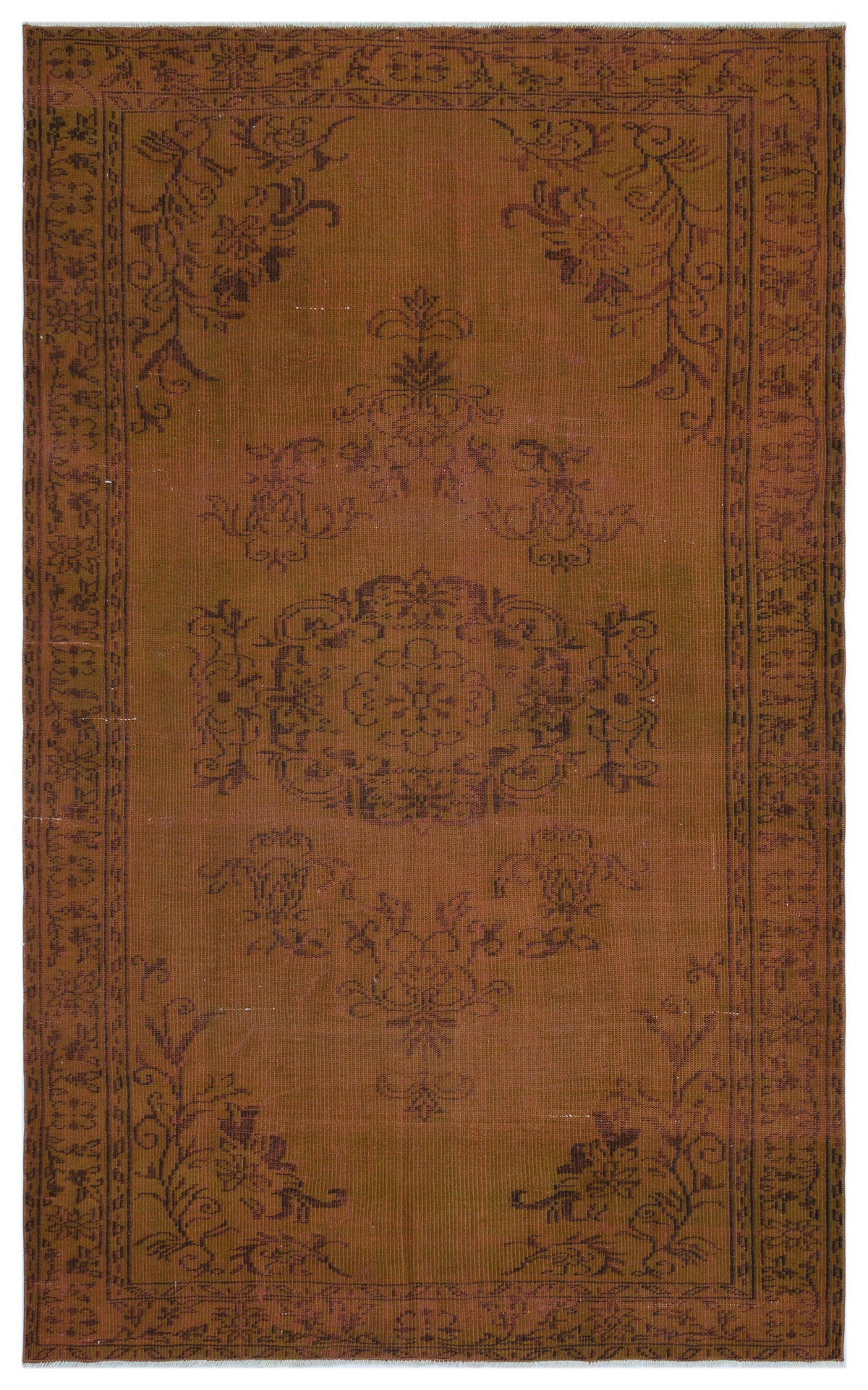 Brown Over Dyed Vintage Rug 5&#39;8&#39;&#39; x 8&#39;9&#39;&#39; ft 172 x 267 cm