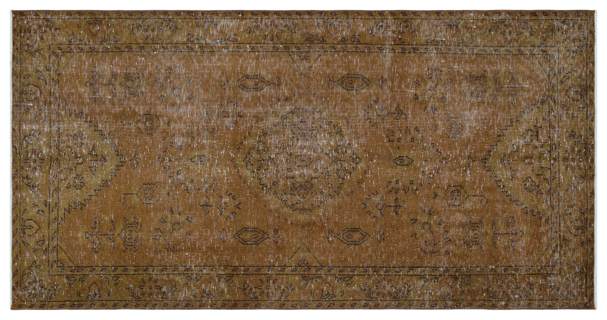 Brown Over Dyed Vintage Rug 4&#39;4&#39;&#39; x 8&#39;5&#39;&#39; ft 133 x 257 cm