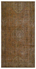 Brown Over Dyed Vintage Rug 4'4'' x 8'5'' ft 133 x 257 cm