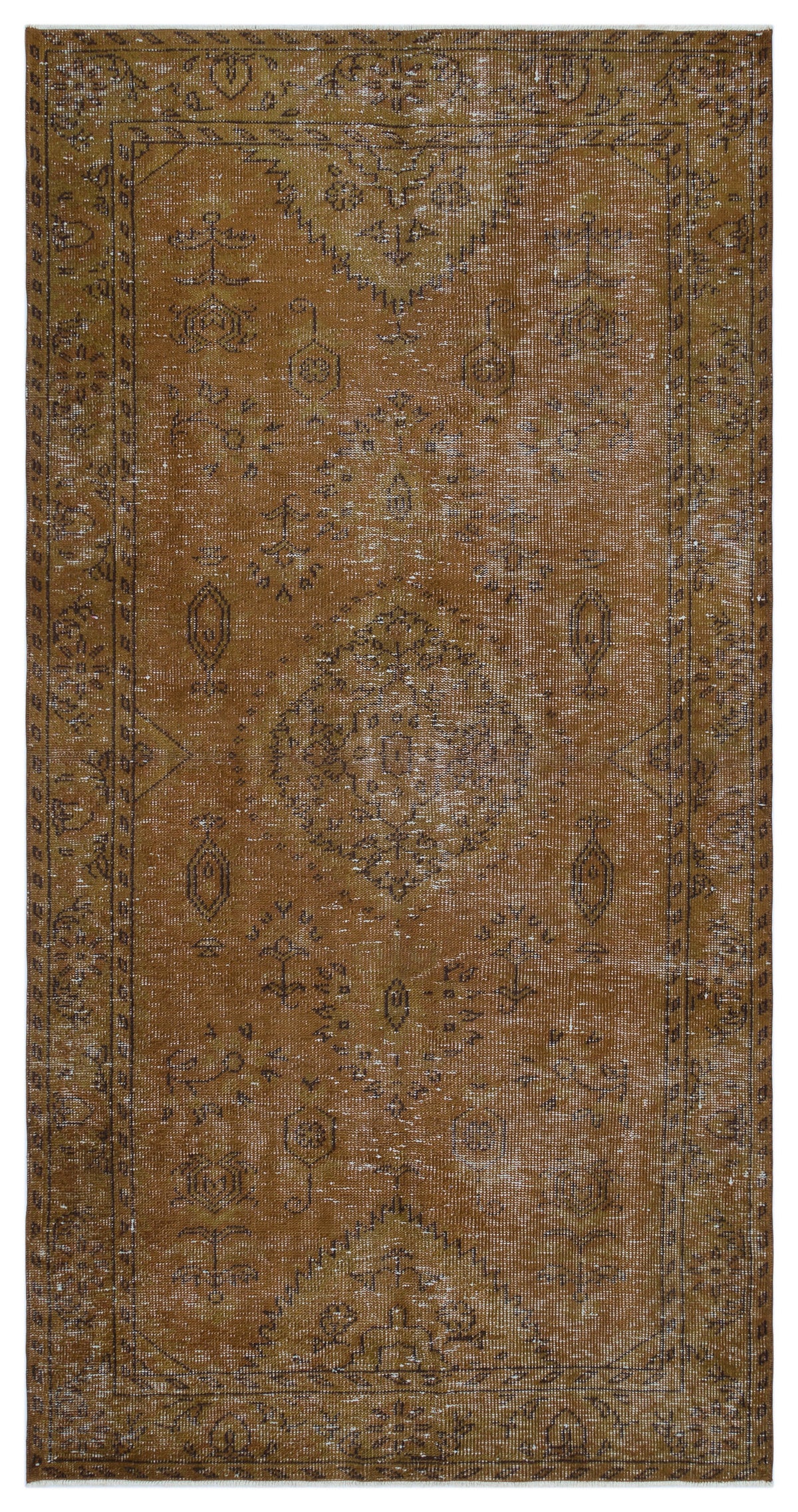 Brown Over Dyed Vintage Rug 4&#39;4&#39;&#39; x 8&#39;5&#39;&#39; ft 133 x 257 cm