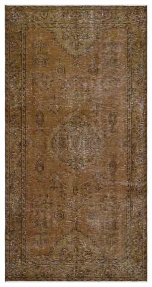 Brown Over Dyed Vintage Rug 4'4'' x 8'5'' ft 133 x 257 cm