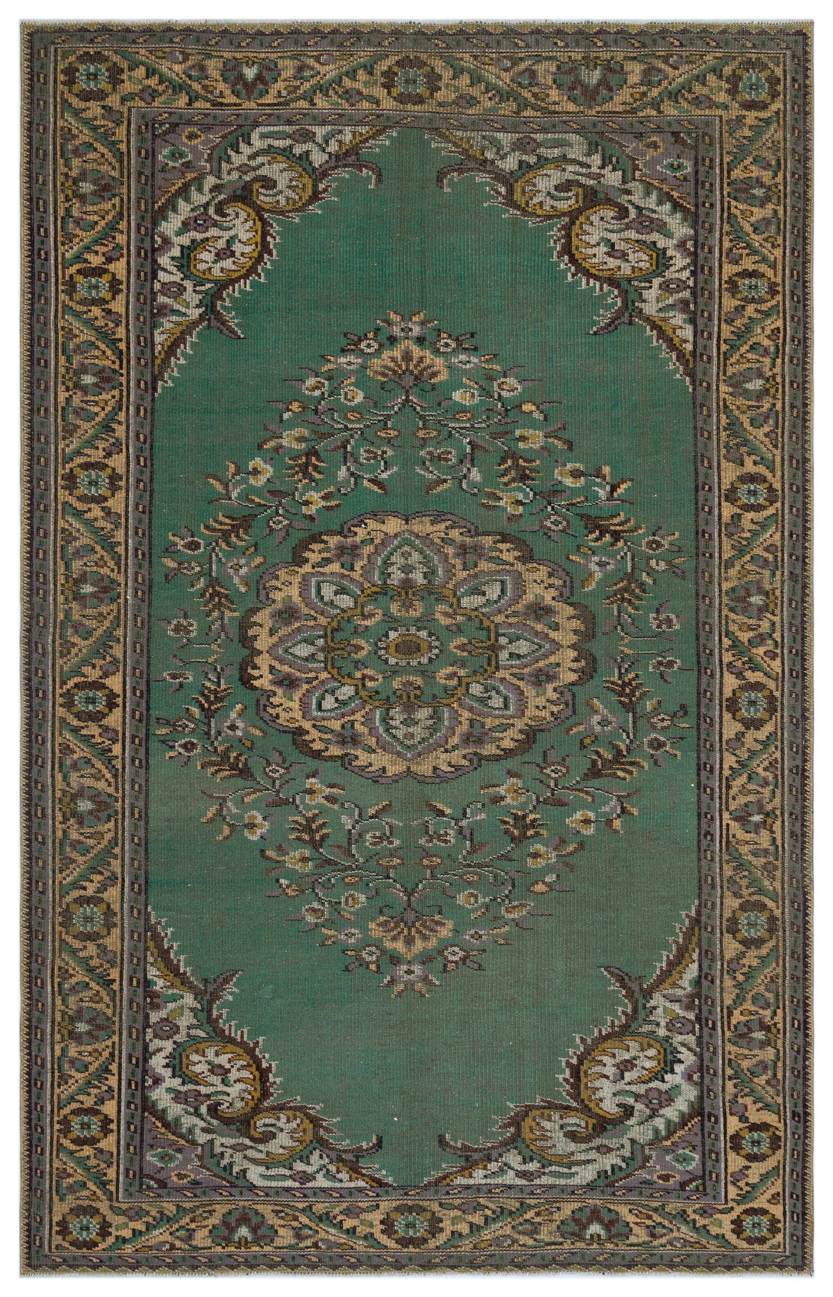 Green Over Dyed Vintage Rug 6&#39;1&#39;&#39; x 9&#39;7&#39;&#39; ft 186 x 292 cm