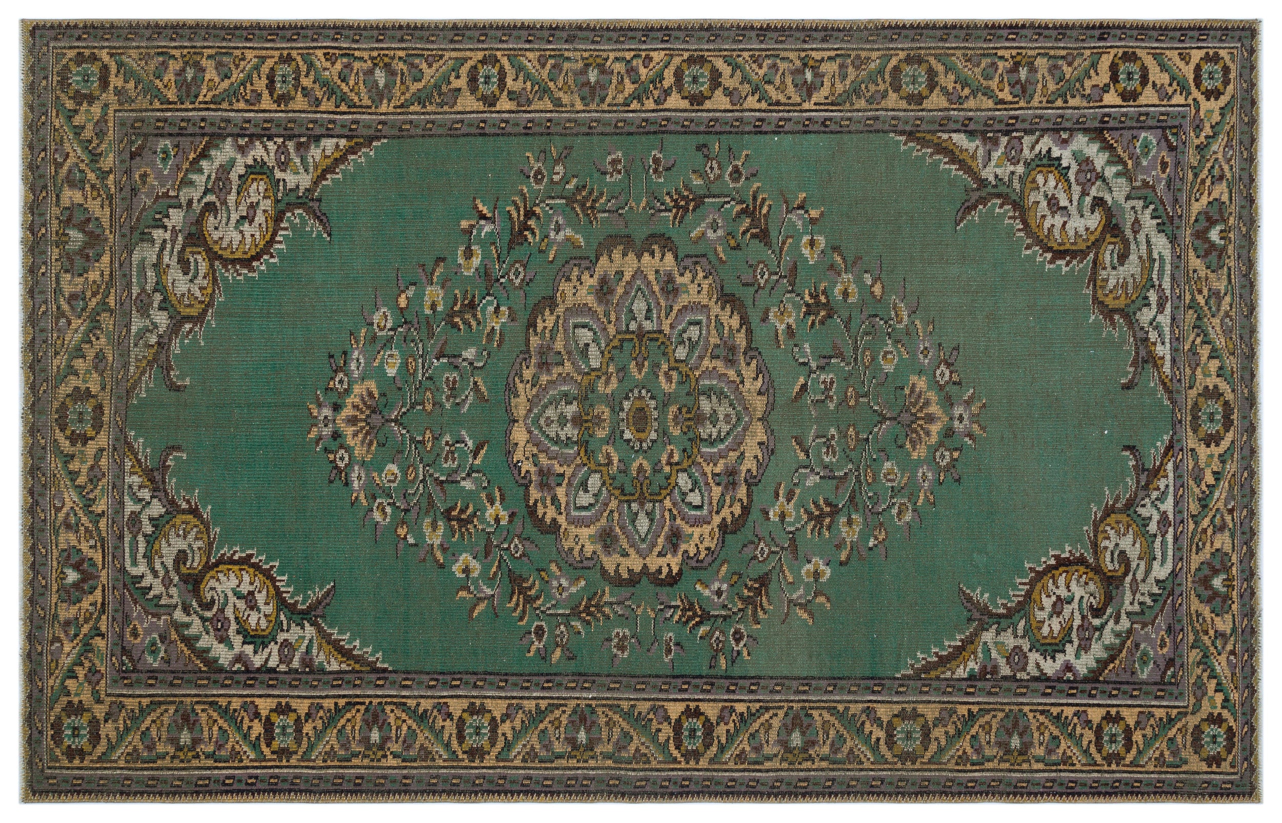 Green Over Dyed Vintage Rug 6'1'' x 9'7'' ft 186 x 292 cm