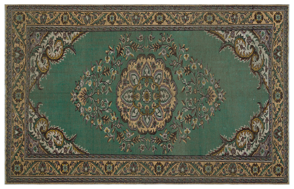 Green Over Dyed Vintage Rug 6&#39;1&#39;&#39; x 9&#39;7&#39;&#39; ft 186 x 292 cm