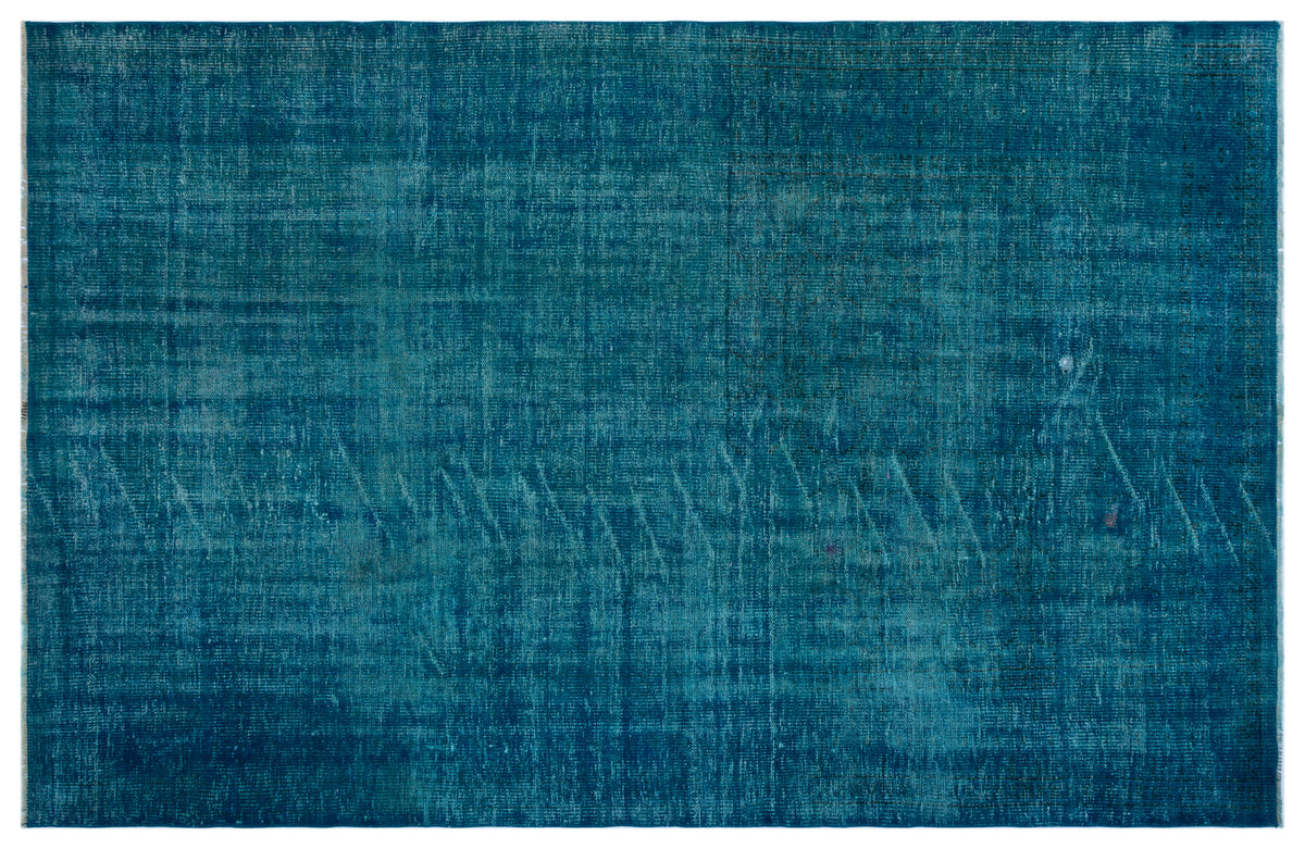 Turquoise  Over Dyed Vintage Rug 5&#39;8&#39;&#39; x 8&#39;9&#39;&#39; ft 172 x 267 cm