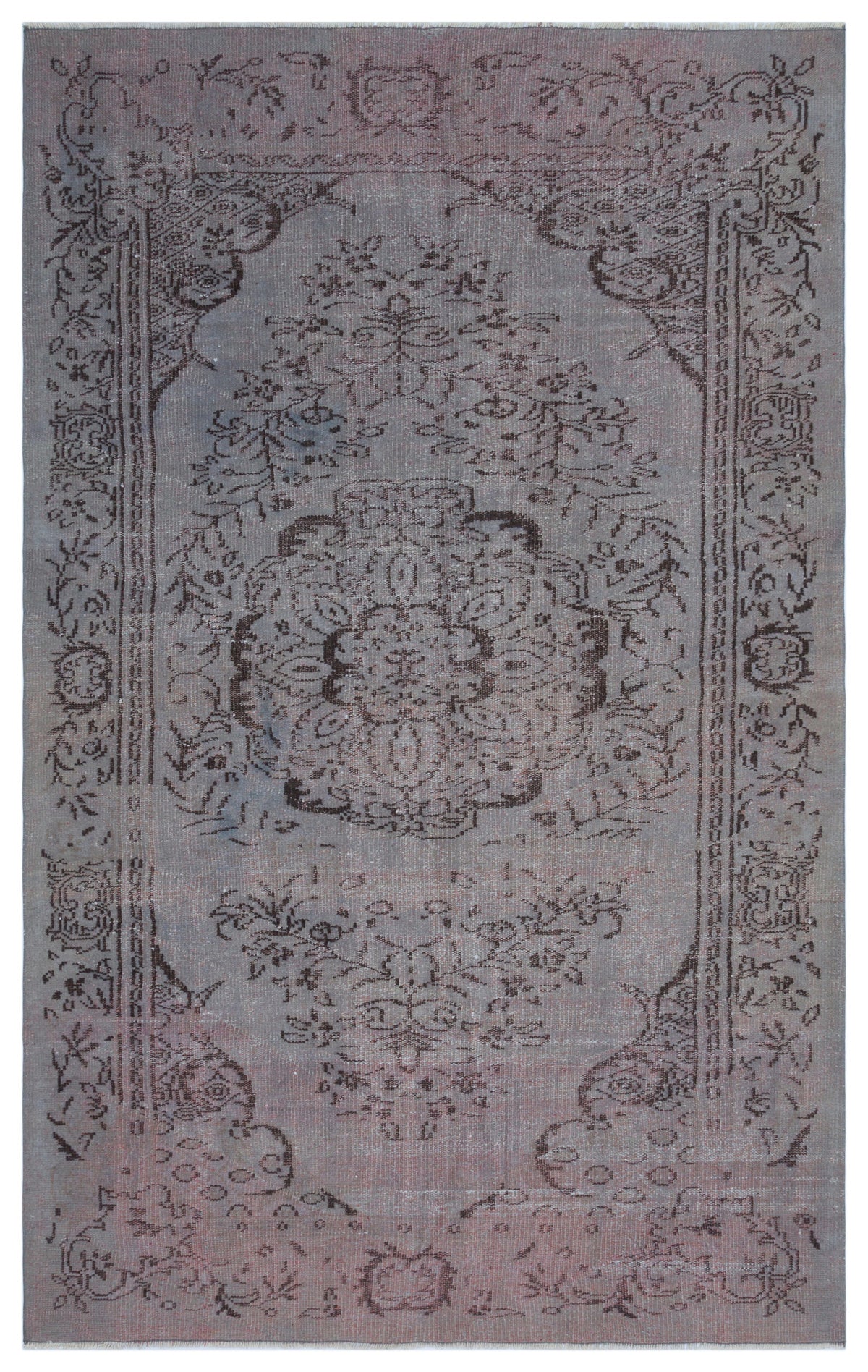 Gray Over Dyed Vintage Rug 5&#39;5&#39;&#39; x 8&#39;6&#39;&#39; ft 165 x 259 cm