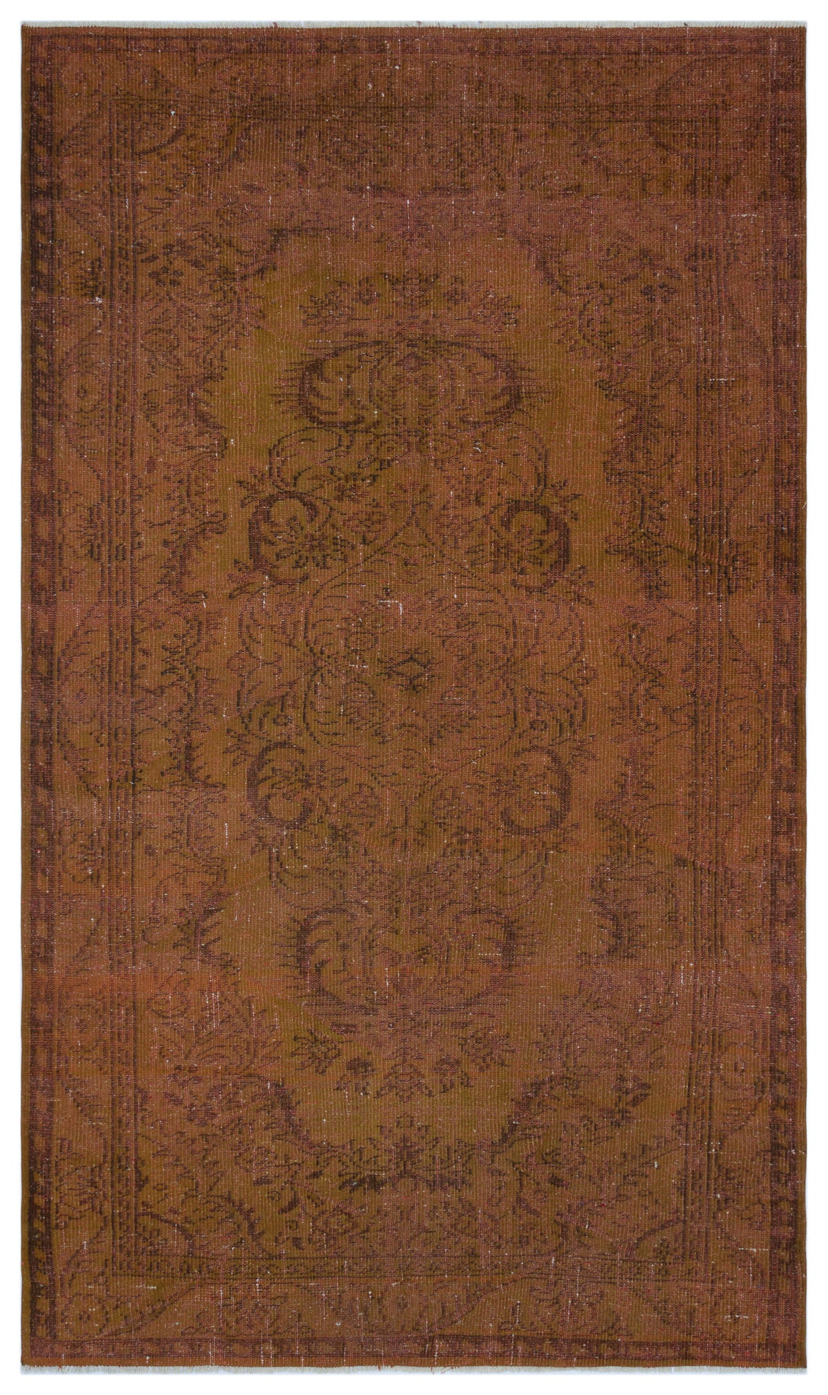 Brown Over Dyed Vintage Rug 5&#39;6&#39;&#39; x 9&#39;5&#39;&#39; ft 168 x 287 cm