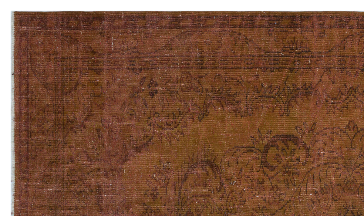 Brown Over Dyed Vintage Rug 5&#39;6&#39;&#39; x 9&#39;5&#39;&#39; ft 168 x 287 cm