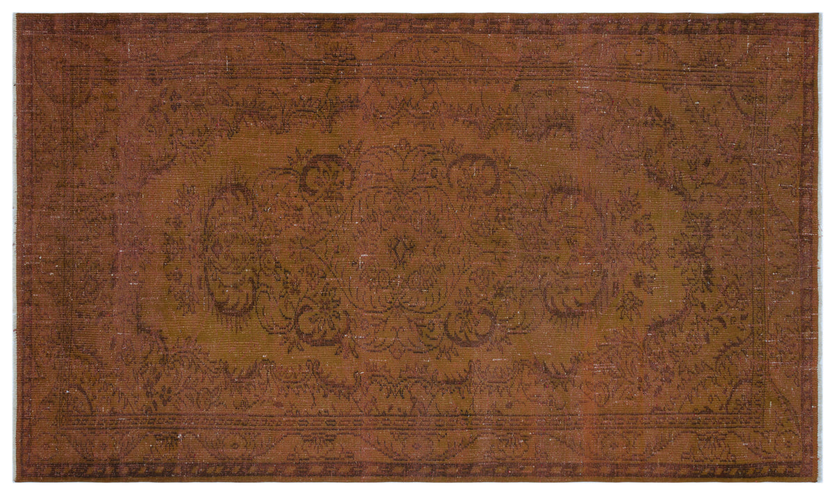 Brown Over Dyed Vintage Rug 5&#39;6&#39;&#39; x 9&#39;5&#39;&#39; ft 168 x 287 cm