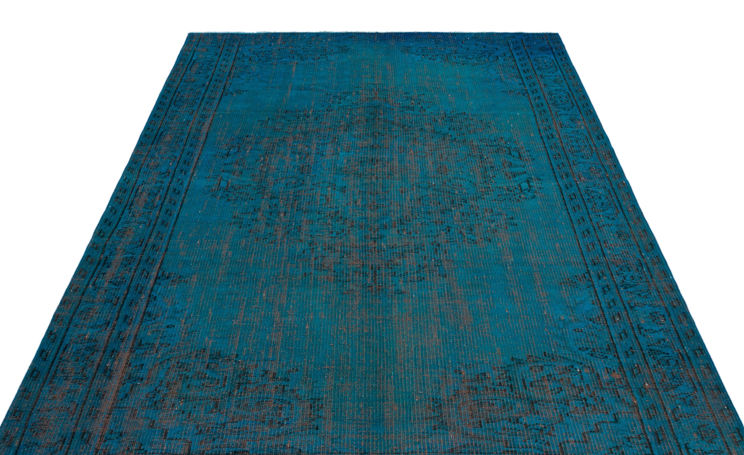 Turquoise  Over Dyed Vintage Rug 5'10'' x 8'10'' ft 177 x 270 cm
