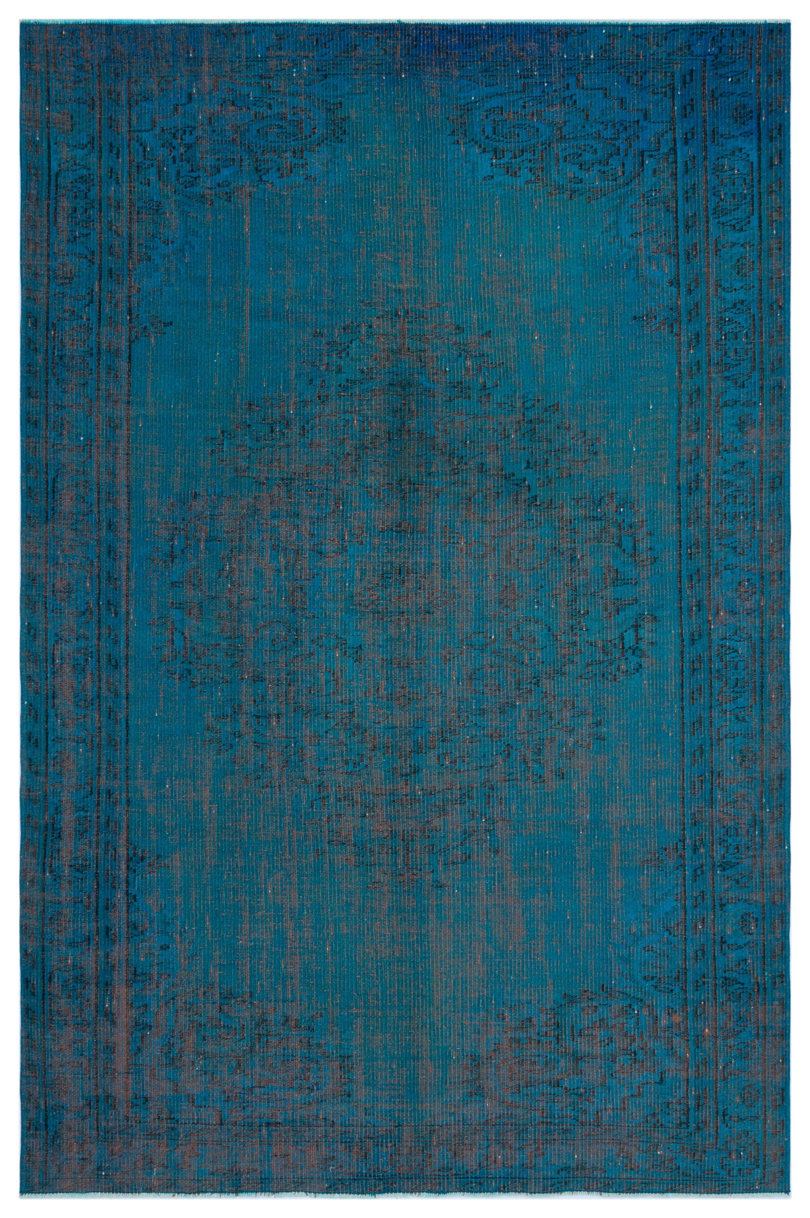 Turquoise  Over Dyed Vintage Rug 5'10'' x 8'10'' ft 177 x 270 cm