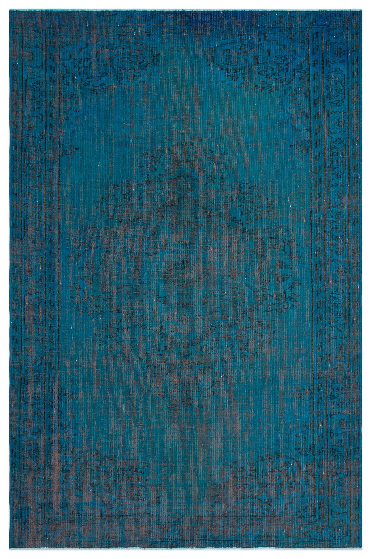 Turquoise  Over Dyed Vintage Rug 5&#39;10&#39;&#39; x 8&#39;10&#39;&#39; ft 177 x 270 cm