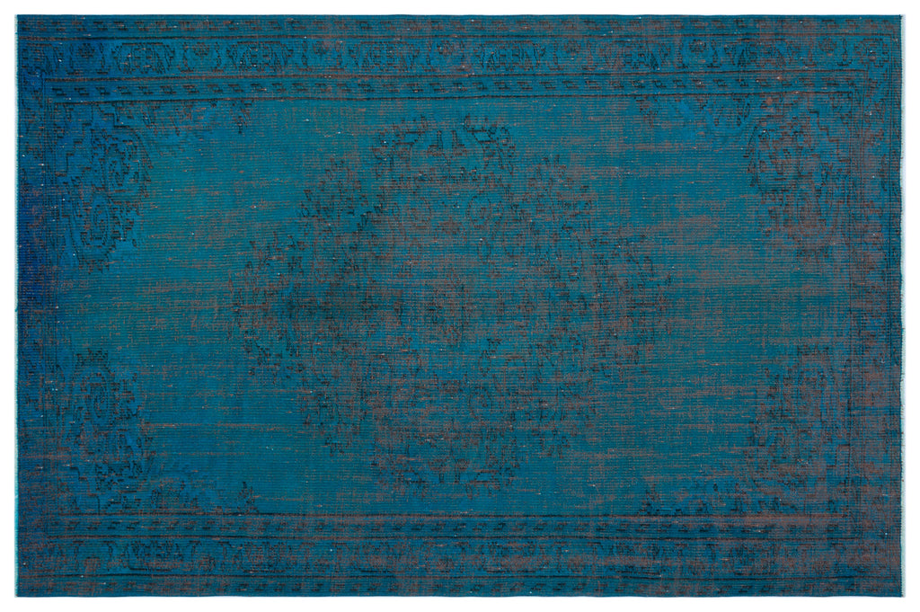 Turquoise  Over Dyed Vintage Rug 5'10'' x 8'10'' ft 177 x 270 cm