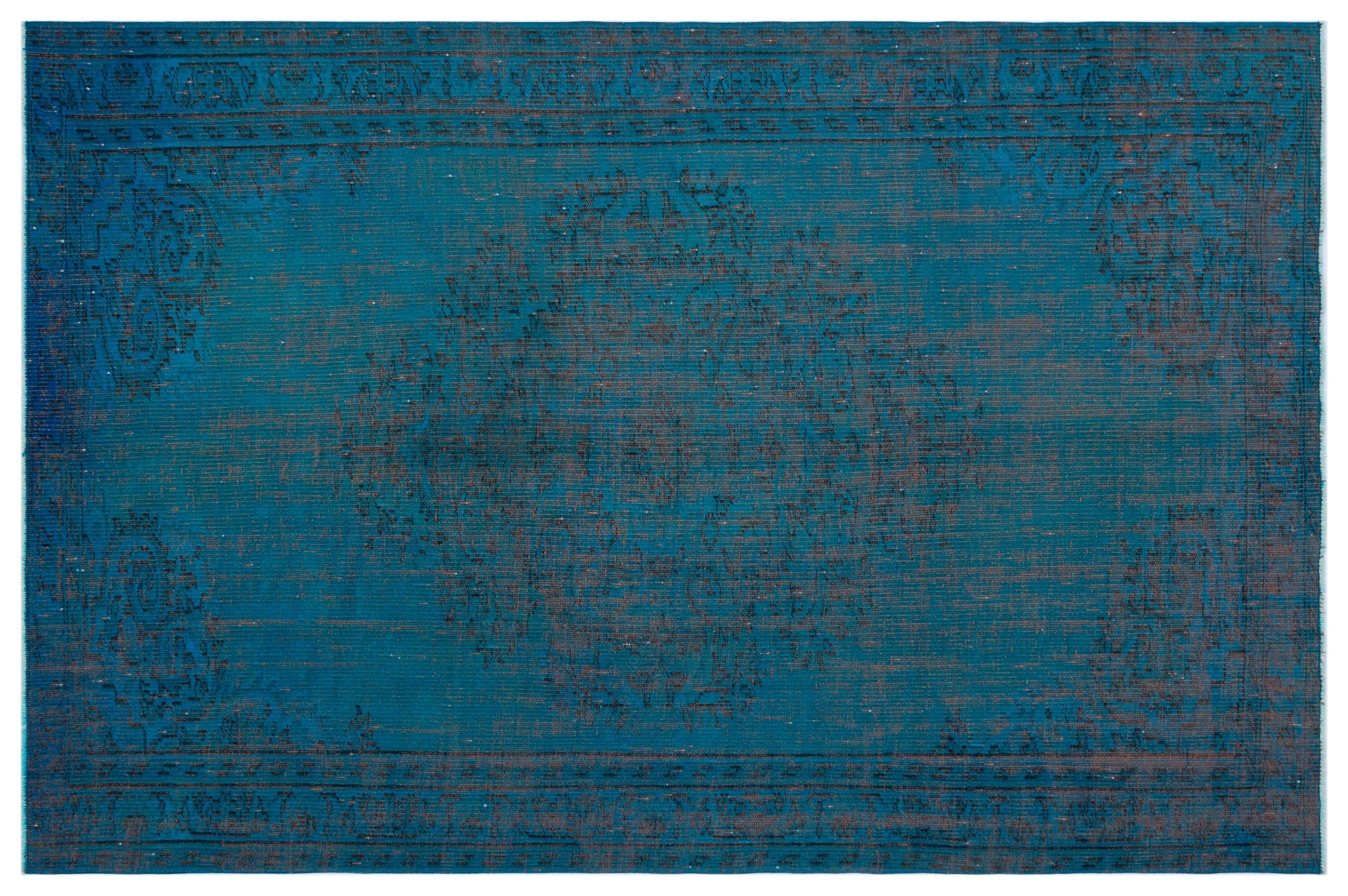 Turquoise  Over Dyed Vintage Rug 5'10'' x 8'10'' ft 177 x 270 cm