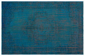 Turquoise  Over Dyed Vintage Rug 5'10'' x 8'10'' ft 177 x 270 cm