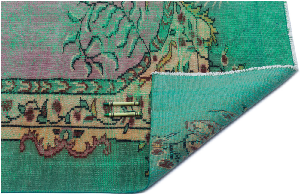 Traditional Design Green Over Dyed Vintage Rug 5'9'' x 9'3'' ft 175 x 283 cm
