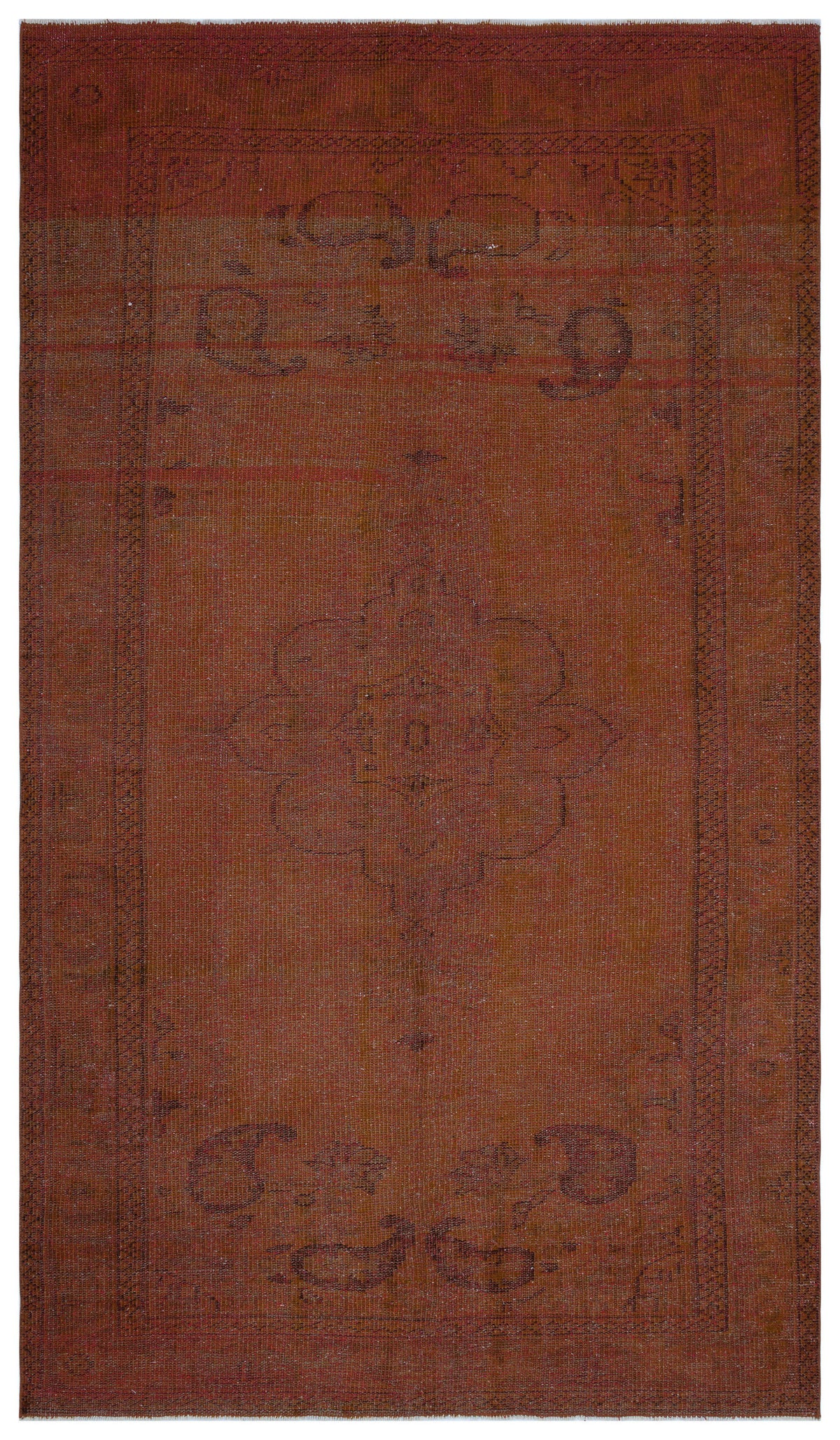 Brown Over Dyed Vintage Rug 5&#39;5&#39;&#39; x 9&#39;5&#39;&#39; ft 166 x 287 cm