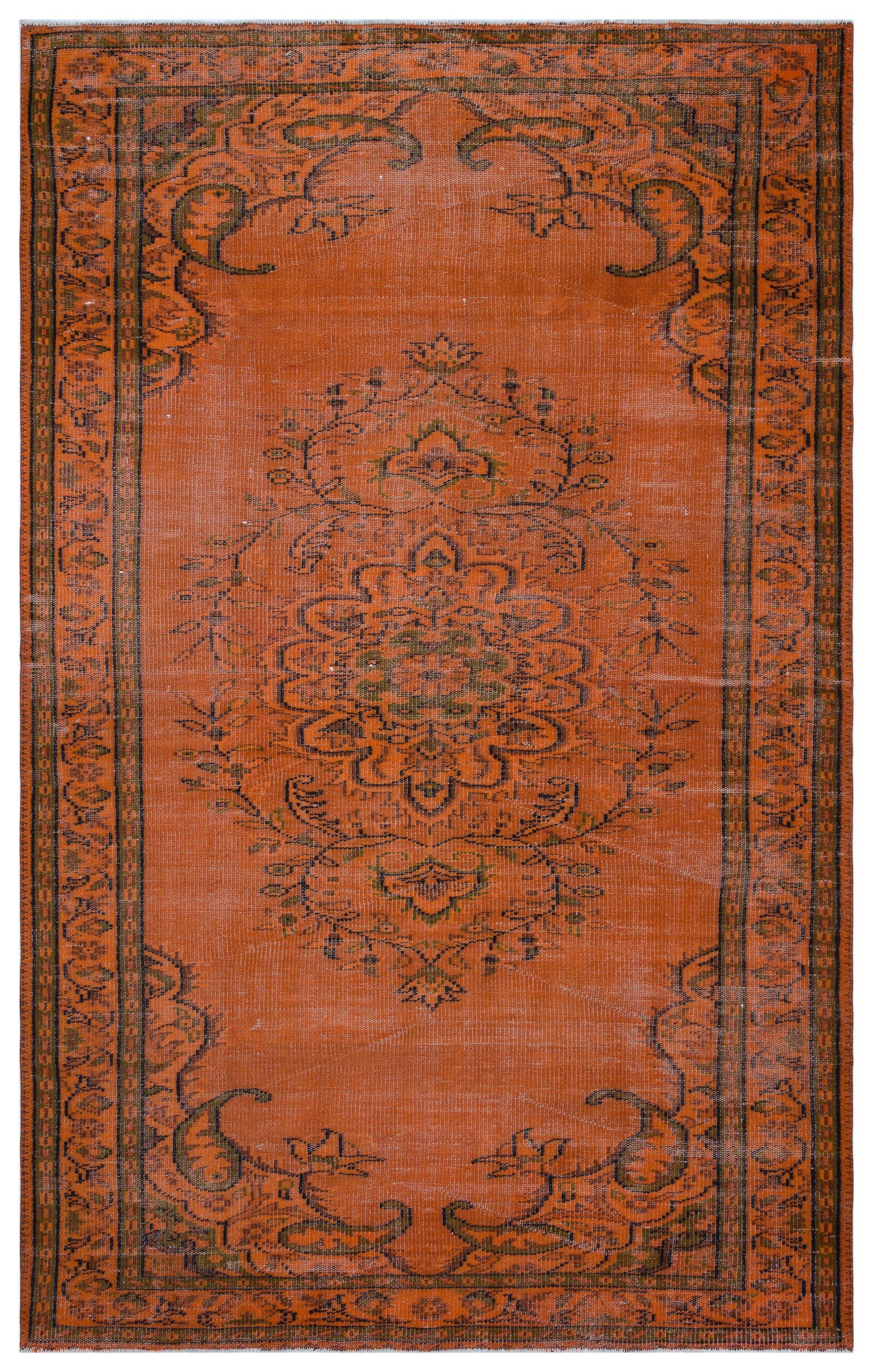 Orange Over Dyed Vintage Rug 5'6'' x 8'11'' ft 167 x 272 cm