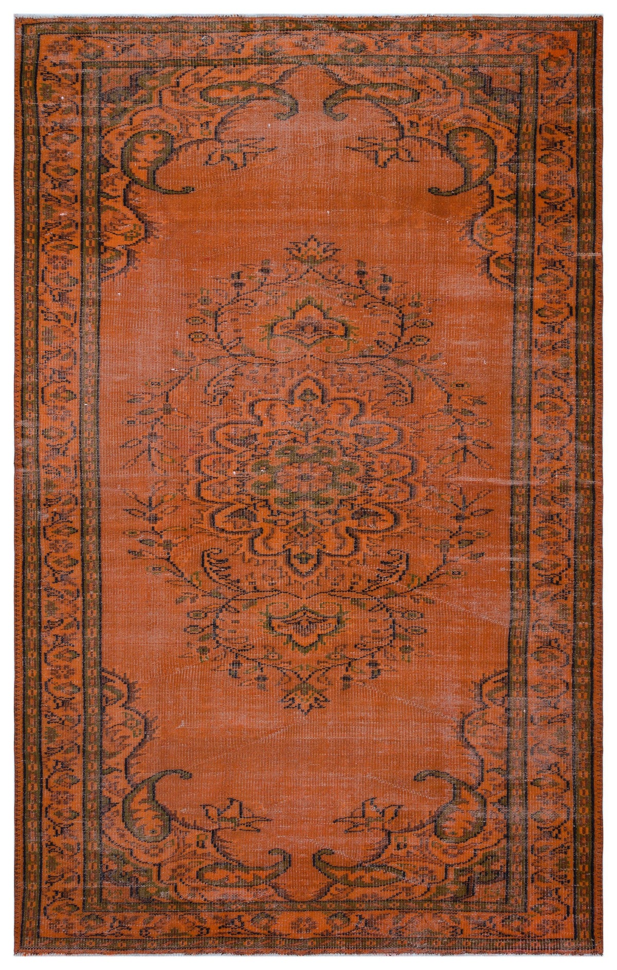 Orange Over Dyed Vintage Rug 5&#39;6&#39;&#39; x 8&#39;11&#39;&#39; ft 167 x 272 cm