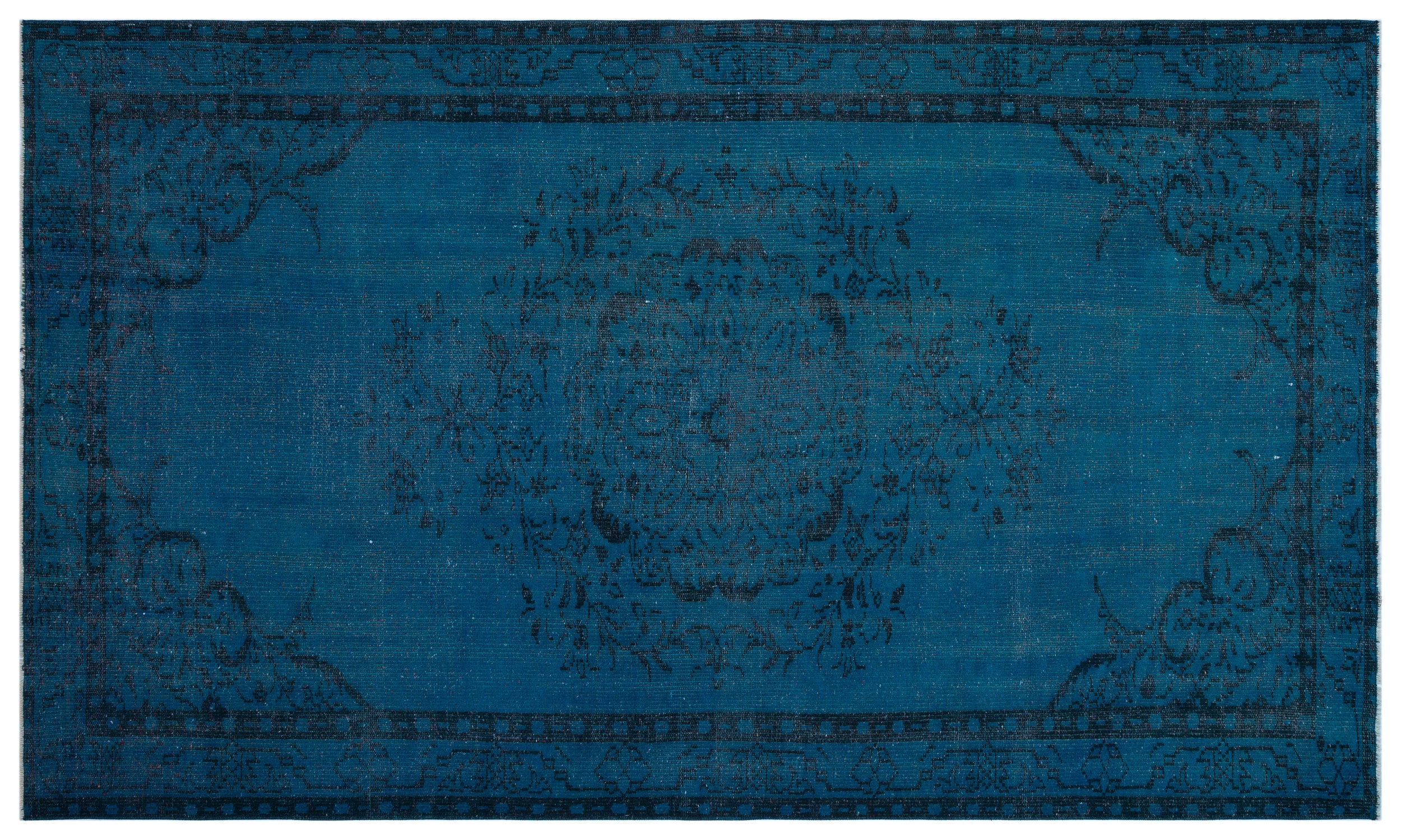 Turquoise  Over Dyed Vintage Rug 5'6'' x 9'0'' ft 167 x 275 cm