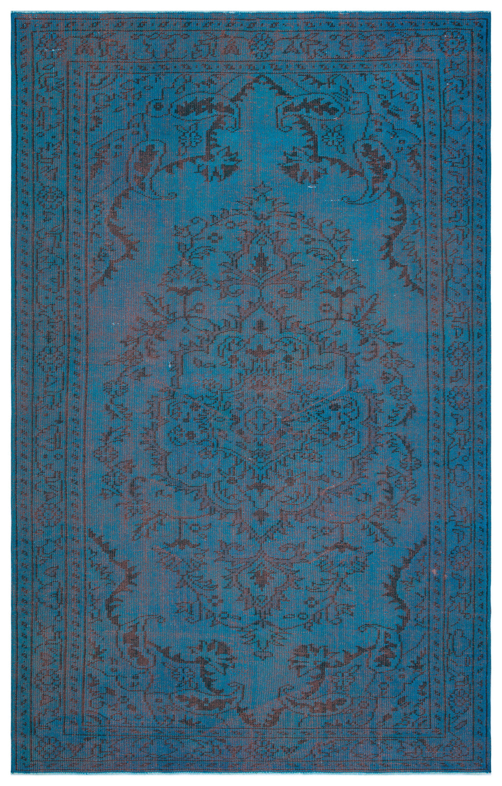 Turquoise  Over Dyed Vintage Rug 5'10'' x 9'2'' ft 179 x 280 cm