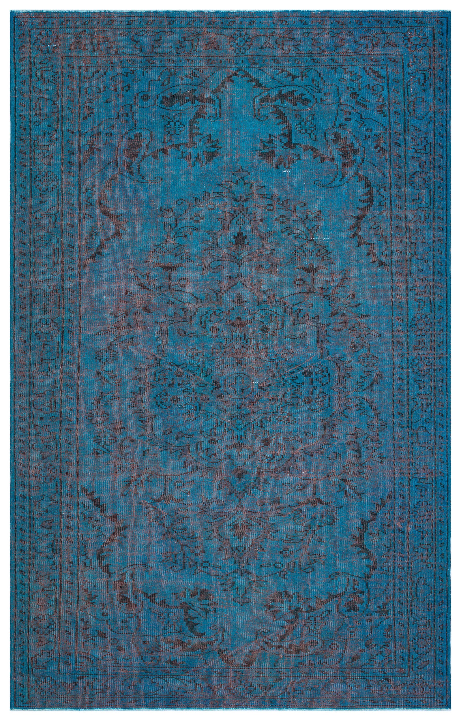 Turquoise  Over Dyed Vintage Rug 5'10'' x 9'2'' ft 179 x 280 cm