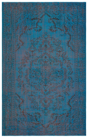 Turquoise  Over Dyed Vintage Rug 5'10'' x 9'2'' ft 179 x 280 cm
