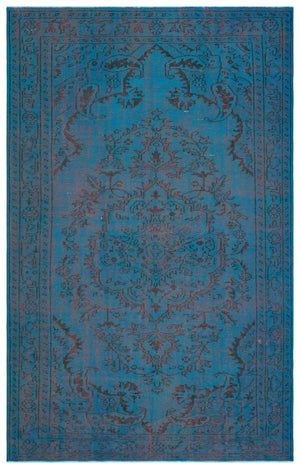 Turquoise  Over Dyed Vintage Rug 5'10'' x 9'2'' ft 179 x 280 cm