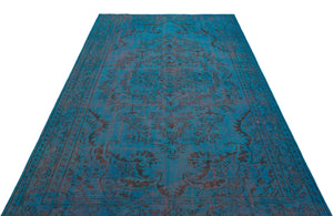 Turquoise  Over Dyed Vintage Rug 5'10'' x 9'2'' ft 179 x 280 cm