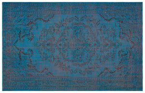 Turquoise  Over Dyed Vintage Rug 5'10'' x 9'2'' ft 179 x 280 cm