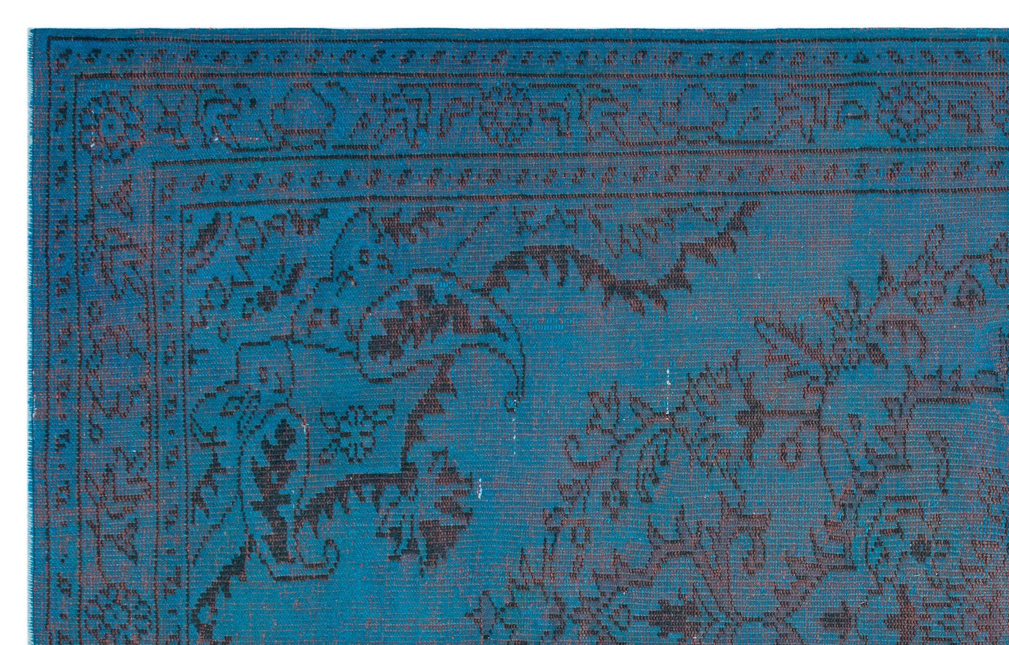 Turquoise  Over Dyed Vintage Rug 5'10'' x 9'2'' ft 179 x 280 cm
