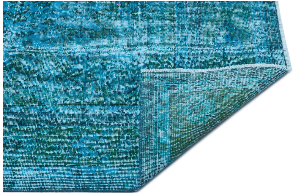 Retro Design Turquoise Over Dyed Vintage Rug 6&#39;8&#39;&#39; x 10&#39;6&#39;&#39; ft 202 x 320 cm