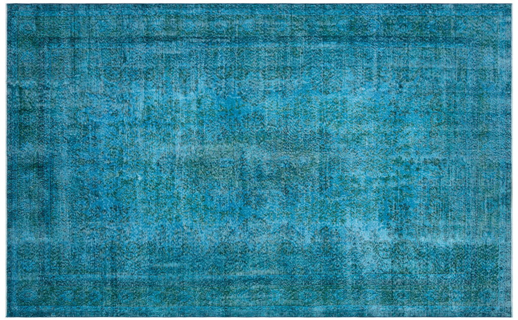 Retro Design Turquoise Over Dyed Vintage Rug 6'8'' x 10'6'' ft 202 x 320 cm